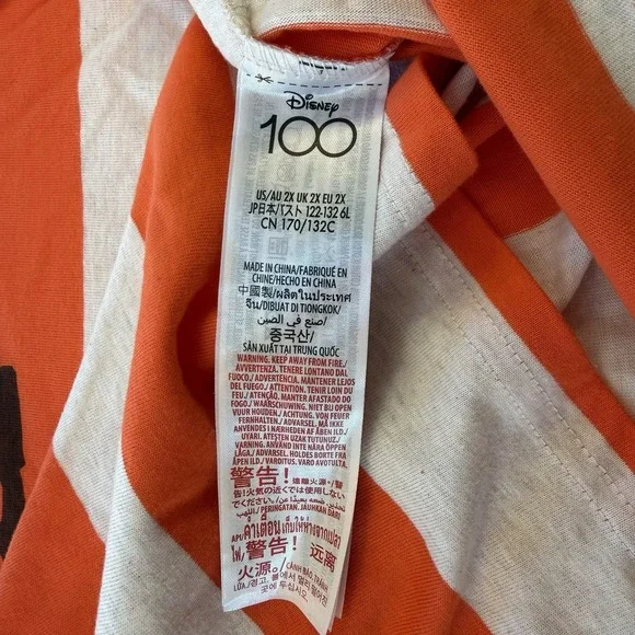 Disney Womens 2X Orange White Stripe Mickey Mouse Disney 100 Years Graphic Tee - Picture 4 of 6